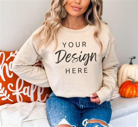 Gildan Sweatshirt Mockup Sand Sweatshirt Mockup Heavy Blend