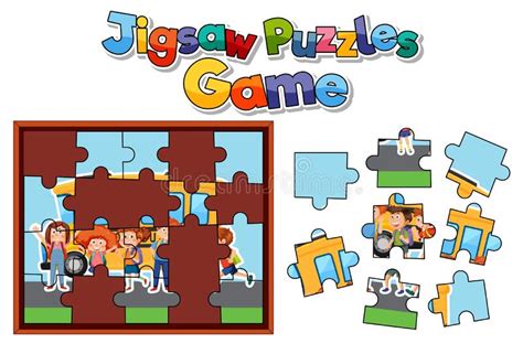 School Kids Photo Jigsaw Puzzle Game Template Stock Vector ...