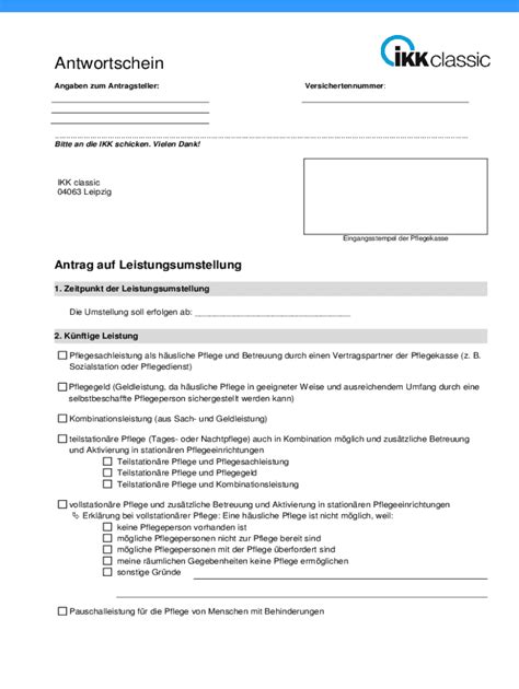 Ausf Llbar Online Antrag Auf Leistungsumstellung Ikk Classic Fax