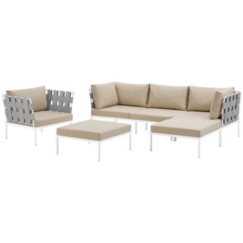 Harmony 6 Piece Outdoor Patio Aluminum Sectional Sofa Set White Beige