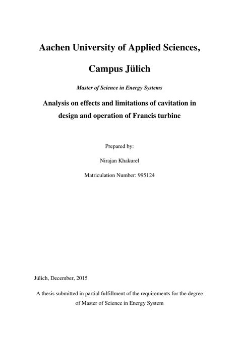 (PDF) Cavitation in Francis turbines