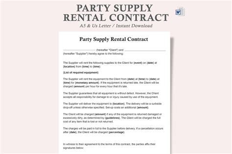 Party Supply Rental Contract Party Supply Contract Supply Agreement