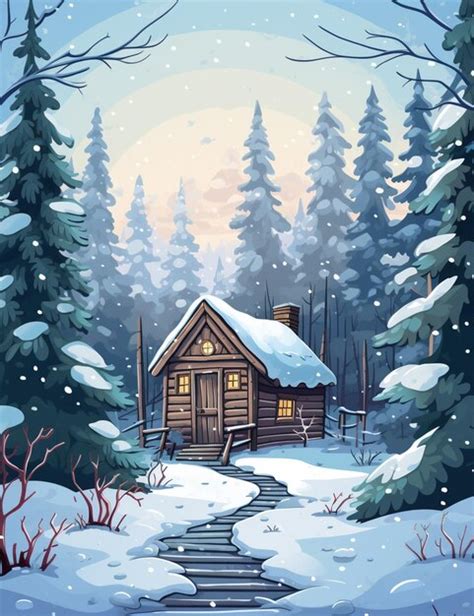 Premium Ai Image Snowy Cabin In The Woods With A Path Leading To It