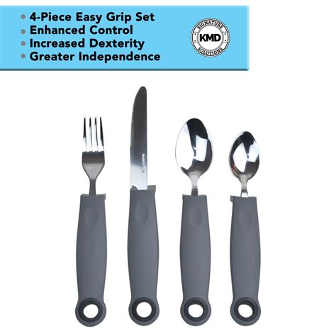 Adaptive Utensils Set With Weighted And Self Standing Handles 4 Piece