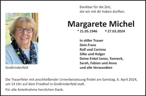 Traueranzeigen Von Margarete Michel Trauerportal Ihrer Tageszeitung