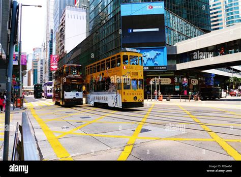 Tram In Urban Central Hong Kong China Asia Stock Photo Alamy