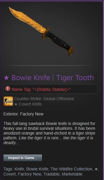 Csgo Bowie Knife Tiger Tooth Factory New Video Gaming Gaming