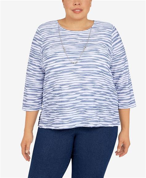 Alfred Dunner Plus Size Shenandoah Valley Texture Crew Neck 3 4 Sleeve