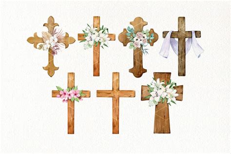 Watercolor Cross Clipart Floral Cross Png Easter Crosses Etsy