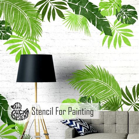 Jungle Leaf Wall Stencils Set Of 6 Palm Monstera Banana Leaf Stencils