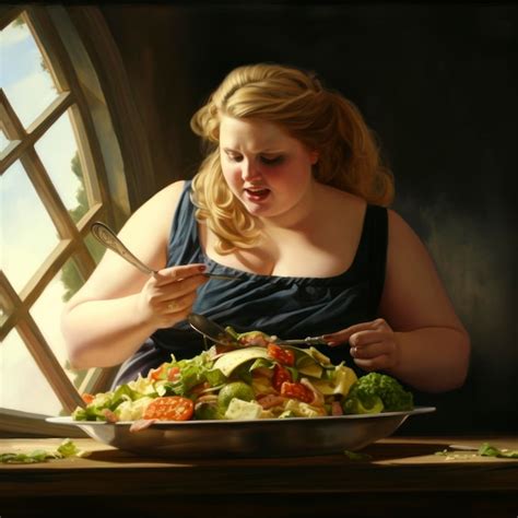 Premium Photo | Fat woman eating salad