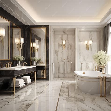 Premium Photo 3d Rendering Classic Modern Bathroom With Luxury Tile Decor