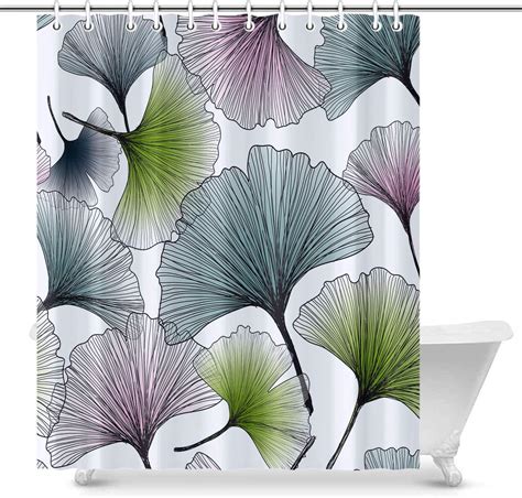 Bathroom Shower Curtain Hand Drawn Gingko Biloba Vector Background