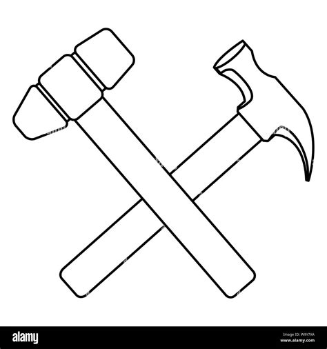 Construction Tools Crossed Cartoon Symbol In Black And White Stock