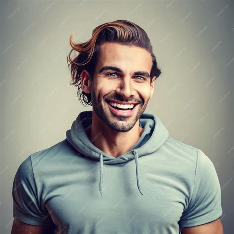 Premium Ai Image Portrait Of Handsome Smiling Man Wearing A Tshirt