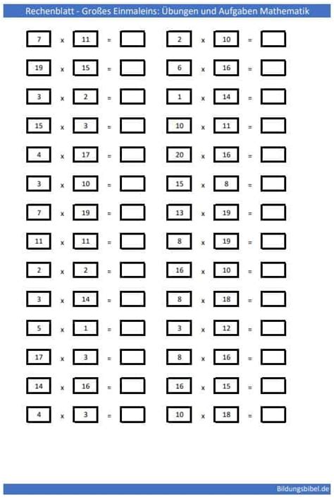 Große Einmaleins lernen Tabelle Vorlage Übungen Beispiele