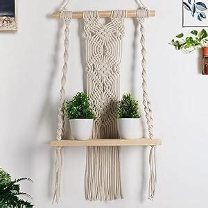 Decazone Macrame Wall Hanging Shelf Pine Wood Wall Shelves Boho Chic