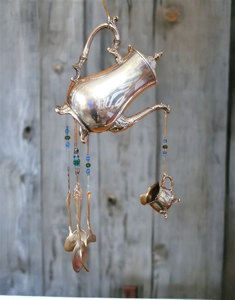 Antique Elegant Silverplate Coffee Tea Pot Wind Chime Suncatcher With