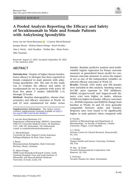 Pdf A Pooled Analysis Reporting The Efficacy And Safety Of Secukinumab In Male And Female