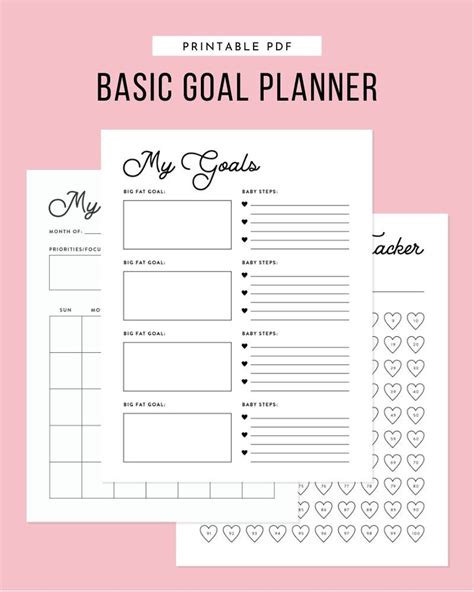 Basic Goal Planner Yearly Monthly Weekly Daily Goal Planner Printable Planner Goal Action Plan