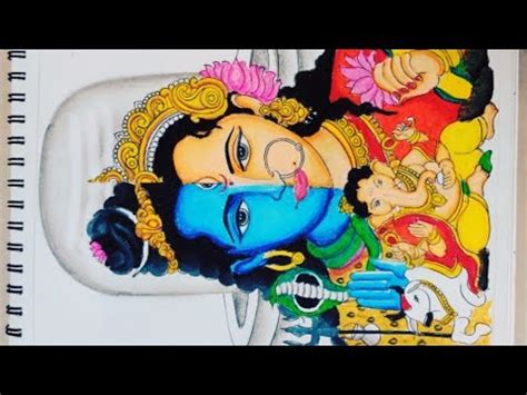 Shiv Shakti Drawing Half Shiva Half Parvati Ganesha Drawing Using