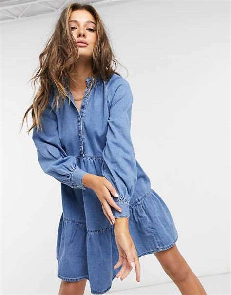 New Look Denim Smock Mini Dress In Blue Asos