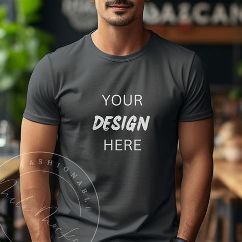 Asphalt Bella Canvas 3001 Mens T Shirt Mockup Male Model Lifestyle Mockup Manly Mens Bella