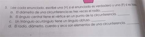 Lee Cada Enunciado Escribe Una V Si El Enunciado Es Verdadero Y