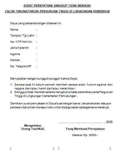 Yuk Belajar Contoh Surat Pernyataan Tidak Menikah Selama 1 Tahun [terbaru] Catatan Reja