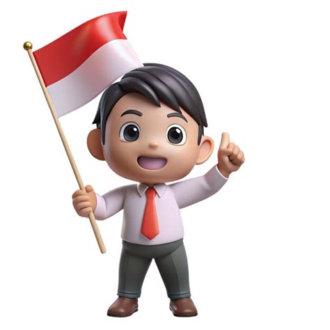 Cute Chibi Character Heritage Flag Hoisting Troop Indonesia