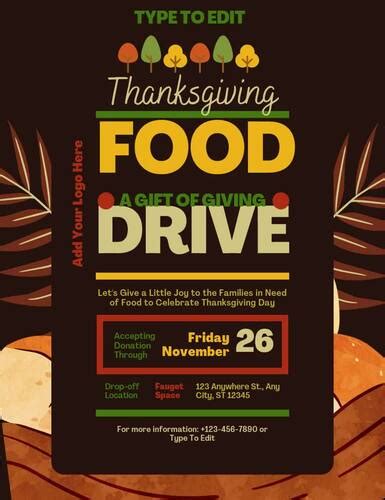 Thanksgiving And Food Drive Flyers 4 Fully Customize Your Flyer Ready To Edit