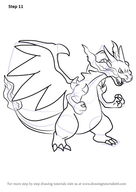 Learn How To Draw Mega Charizard X From Pokemon Pokemon Step By Step