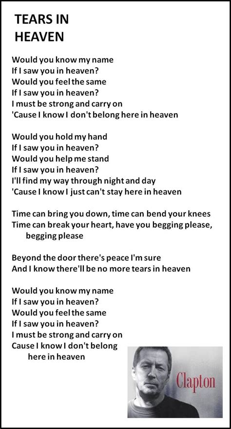 Tears in Heaven - Eric Clapton written for his young son that passed ...