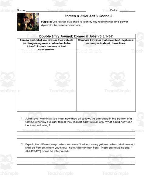 Romeo And Juliet Act Scene Double Entry Journals By Teach Simple