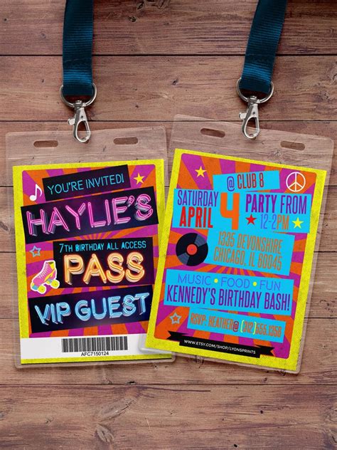 Retro Neon Vip Pass Backstage Pass Vip Invitation Etsy