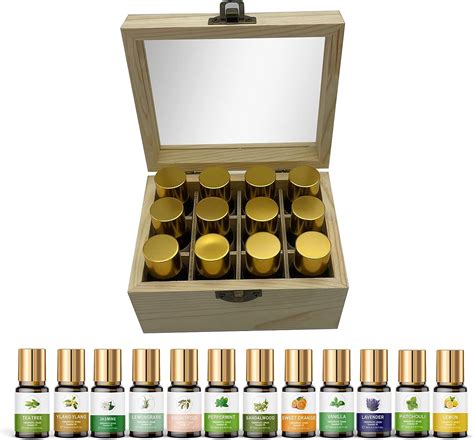 Ätherische Öle Set für Diffuser 12 x 10 ml Holzkasten Geschenkbox