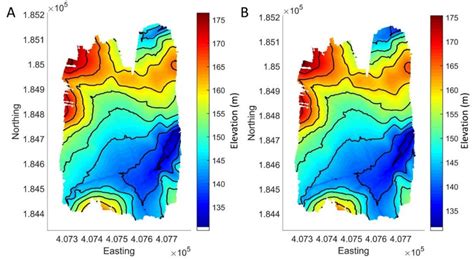 LiDAR A And Drone B Bare Earth Elevation Models For The Area