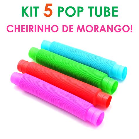 Kit 5 unidades POP TUBE 14cm Tubo Fidget Toy Sensorial Descompressão