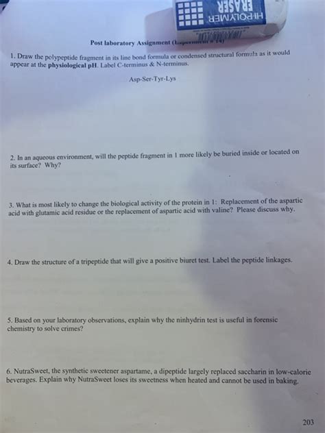 Solved Post Laboratory Assignment Draw The Polypeptide Chegg