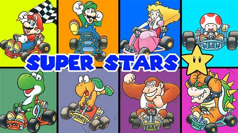 Super Mario Characters Using Super Stars In Super Mario Kart Snes 1992