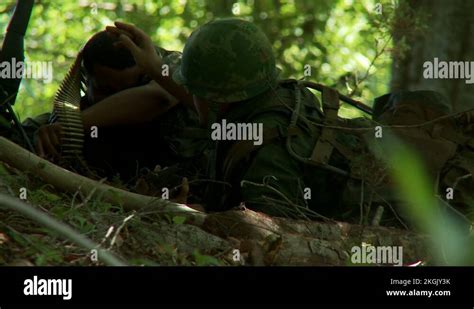 U.S. Vietnam War era Soldiers - Potrayal of combat under fire in ambush ...