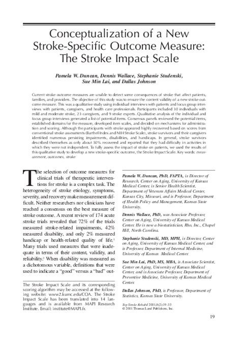 (PDF) Conceptualization of a New Stroke-Specific Outcome Measure: The ...