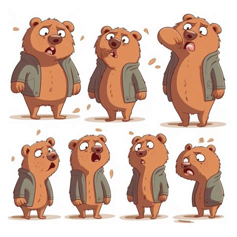 Premium Photo Cartoon Bear Character Set With Different Expressions