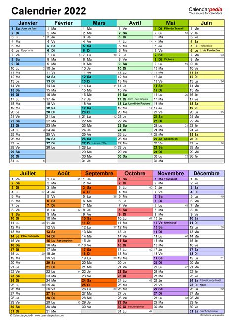 Calendrier 2022 Excel Word Et PDF Calendarpedia