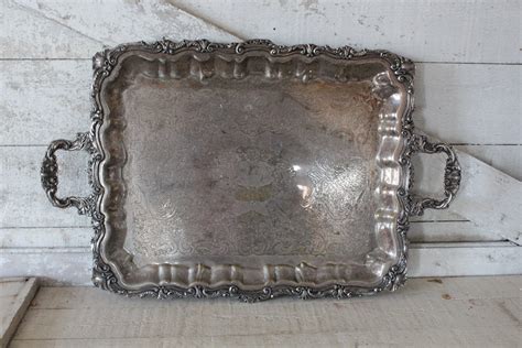 Vintage Silver Plated Serving Tray With Fancy Handles S Etsy