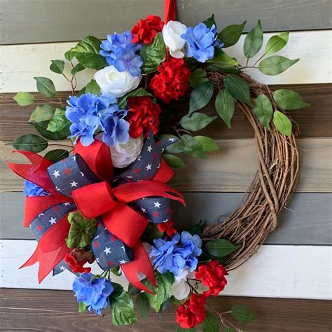 Patriotic Wreath Front Door Wreath Memorial Day Wreath Etsy