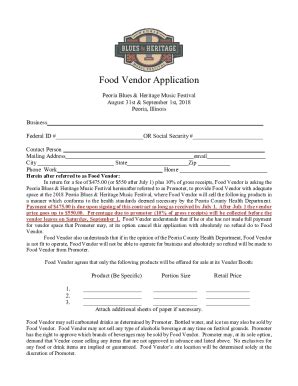 Fillable Online Peoria Park District Food Vendor Application Form Fax