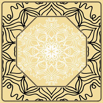 Vector Illustration Pattern With Floral Mandala Decorative Border Design For Print Fabric Black ...