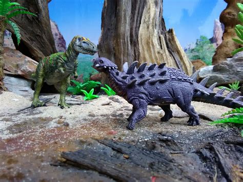 Papo Polacanthus And Collecta Tarbosaurus Repainted Displayed On A