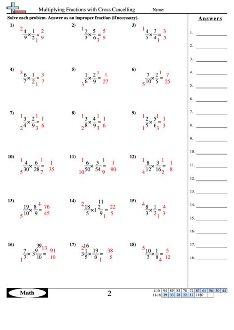 Multiplying Fractions Cross Cancelling Worksheet Printable And